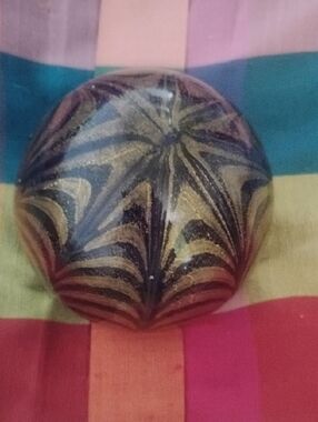 Murano Black Gold Green Vetro Swirled Glass Orb Paperweight